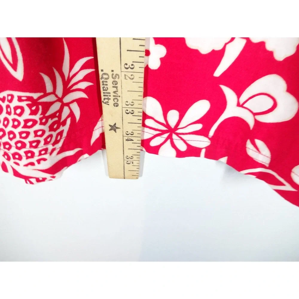 Y2K VTG Old Navy Mini Dress Women 10 Red Tropical Floral Pineapple Cotton Summer